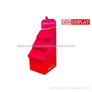 Retail 3 Trays Cardboard Display Stand Red For Candy Promot